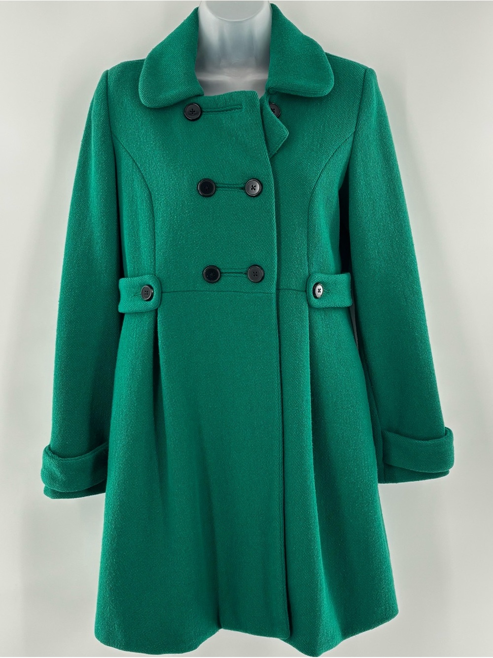 Old Navy Pea Coat Wool Blend Double Breasted Pleated Jacket Sz S Kelly Green
